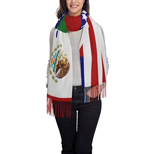 American Flag Mexican Flag Poncho Winter Large Scarf Shawl Bandana Neck Wrap For Women
