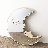 ZEKUI Silver Moon Wall Stickers Moon Shape Hang Mirror Home Decor Kids Bedroom Removable Acrylic Mir