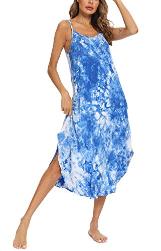 Aviier Nightgowns For Women Sexy Lingerie Dress Soft Full Slips Dresses With Pockets (Blue White, Large) #TOP1