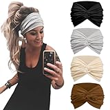 Tobeffect Wide Turban Headbands for Women, 4 Pcs Extra Wide Knotted Head Bands for Women Neutral Headwraps, Boho Fashion Hairbands Casual Sport Hair Accessories for Workout Yoga