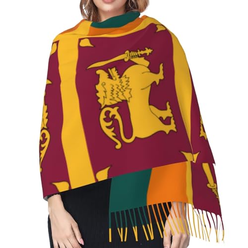 Women's long tassel shawl scarf, Sri Lanka Flag light and soft cashmere scarf, fashionable neck scarf for all seasons4