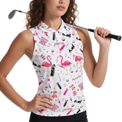 Flamingoes Golf Shirt Womens Sleeveless Moisture Wicking Athletic Printed Polo Golf Tank Top X-Large by DFZNJRH - Used condition - Image 8