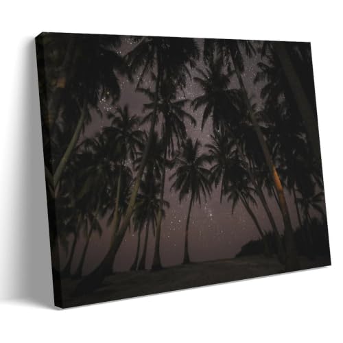 Palm Tree Landscape Poster Under The Night Sky�C���e���A�f�U�C���̃|�X�^�[�A�Ƃ̑����̔��w�A�����̐V�����Ƃ̑��蕨08x12inch(20x30cm) Frame-style