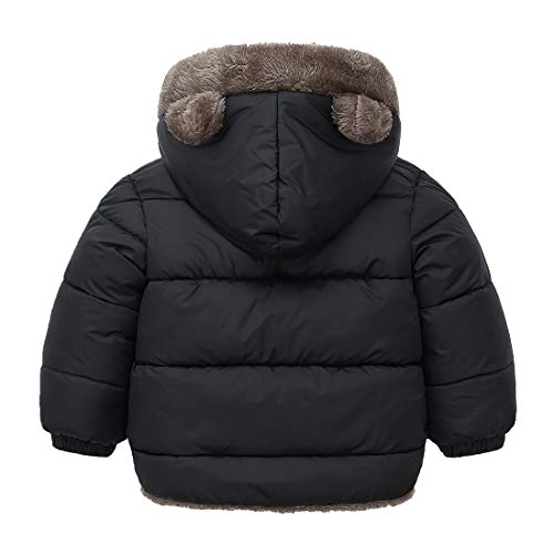 Happy Cherry Little Boys Girls Puffer Jacket Hooded Fleece Lining Elastic Cuffs Outerwear Down Coat (Black-Ear, Tag100=1T-2T) #TOP1