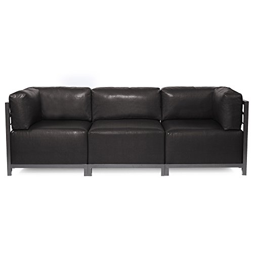 Image of Howard Elliott Collection Axis 4-Piece Modular Sectional Sofa with Cover, Convertible Cushioned Sofa with Wide Chaise for Indoor and Outdoor Use, Living Room or Office, Titanium Frame, Avanti Black