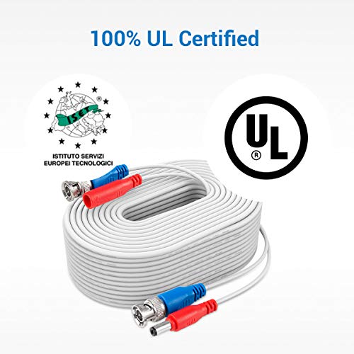 SANNCE 4-Pack 100ft BNC Video and Power Security Camera Cable with BNC Connectors and RCA Adapters for CCTV Camera System (White)