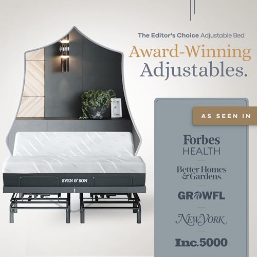 Sven & Son Bliss Adjustable Bed Base Frame + 12 inch Memory Foam Matt (Medium), Head and Foot Lift, Lumbar, Pillow-Tilt, Massage, Under-Bed Lights, USB, Memory, Zero Gravity - King