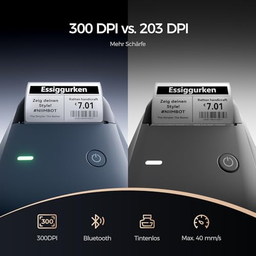 NIIMBOT B1 Pro Etikettendrucker mit Größeres Etiketten, 300 DPI HD Etikettiergerät, Fotodrucker für Fotos, Logo, Wörter, für Zuhause, Büro oder Geschäft, Blau
