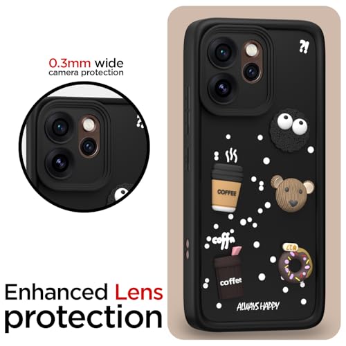 Image of Pikkme Back Cover for Oppo Reno 15 Pro Mini 5G | 3D Bear Silicone Cute & Fun Coffee Cartoon | Full Body Protection Bumper Case (Black)