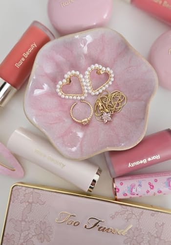 Lotus Leaf Shape Decorative Ring Tray, Small Key Bowl, Ceramic Trinket Tray Jewelry Dish Organizing Necklace Earrings, Home Decoration for Mom Best Friend Sister, Pink.2