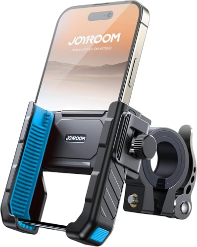 JOYROOM Motorcycle Bike Phone Holder Mount - [Not Block Camera] Bicycle Phone Holder Handlebar Cell Phone Clamp - [Silicone Wrapped] Scooter Phone Holder for iPhone Samsung 4.7''-7'' Smartphones, Blue