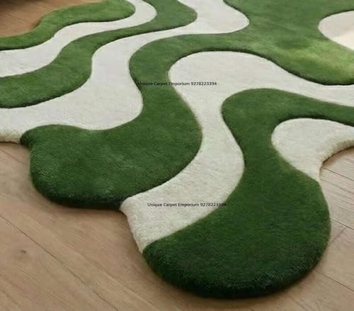 Image of Hand Tufted Irregular Area Rug 6x8 Ft Wool Carpet for Bedroom Living Room Modern Artistic Floor Cover Soft Luxury Contemporary Home Decor Accent