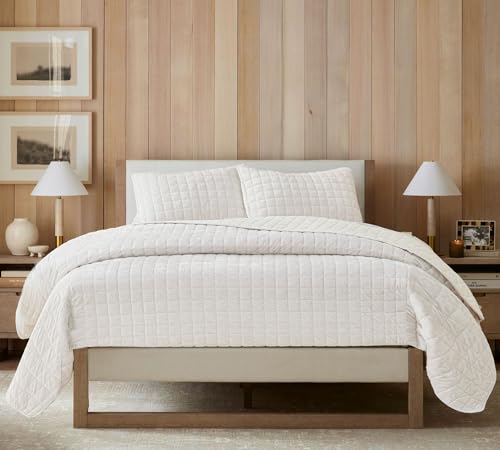 LR Rocaloca Velvet Quilt Oversized King Size 120x128 Luxurious Comforter Ultra Soft Bedding Set Quilted Bedspread Coverlet with 2 Matching Pillow Shams for All Season,Cream White