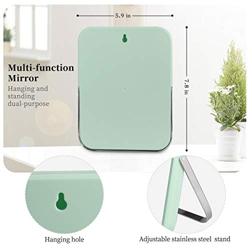 Minimalist Small Makeup Mirror With Stand For Tabletop, Wall-Mounted Hanging Vanity Mirror Room Decor,90°Foldable Mirror For Desk Of Bathroom,Bedroom,Table Counter Cosmetic Travel Mirror (Green) #TOP4