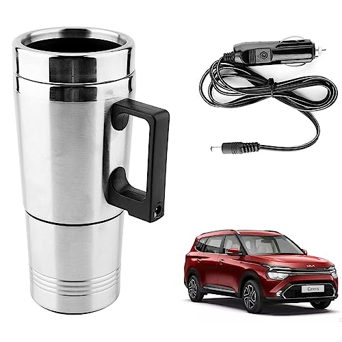 Image of Oshotto 12V Stainless Steel Car Heating Kettle /Mug, Travel Friendly electric Tea /Coffee maker Compatible with Kia Carens (300ml) - Silver
