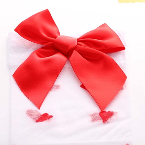 Amybria Women's Sexy Thigh High Stockings Red Bowknots & Heart Dots (White)2