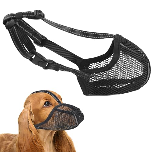Große Maulkorb, Netzmaulkorb Weicher, Hundemaulkorb Verstellbare für Mittelgroße und Große Hunde, Atmungsaktiv Maulkorb Reflektierende, Hunde Mesh Prevent Beißen Kauen