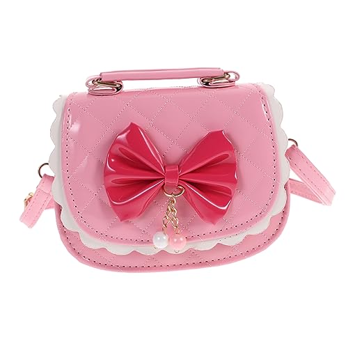 VALICLUD Klein Mädchen Pu-Leder Handtasche Mit Schleifen-Design Sommerliche Umhängetasche Für Junge Mädchen Für Partys Und Freizeitaktivitäten Rosé