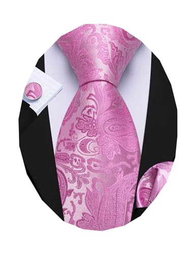 Image of Barry.Wang Men Ties Paisley Woven Silk Necktie Set with Pocket Suqare Cufflinks Formal
