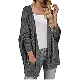 Damen Blazer Elegant Langer Mantel Klassische Langarmshirt mit Streifen Rundhals Ausschnitt Dünn V-Ausschnitt Elegant Casual Jacke Mantel Winter Festlich Strickjacken Dark Gray L