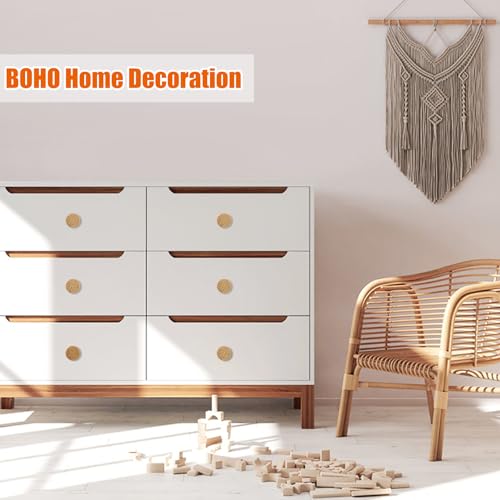 Image of ANPHSIN 6 Pack Boho Rattan Cabinet Dresser Knobs | Durable Beech Wood Drawer Knobs, Decorative Handmade Wicker Woven Pulls Handles with 12 Screws for Home Furniture