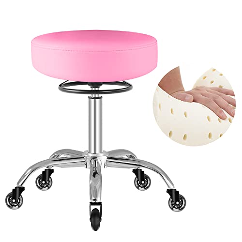 Image of Rolling Stool with Wheels 400lbs Weight Capacity,Heavy Duty Lash Chair Adjustable for Tatoo Lab Massage Salon Spa Drafting Nail Teach,360 Swivel,Leather,Thick Seat Padding (Pink)
