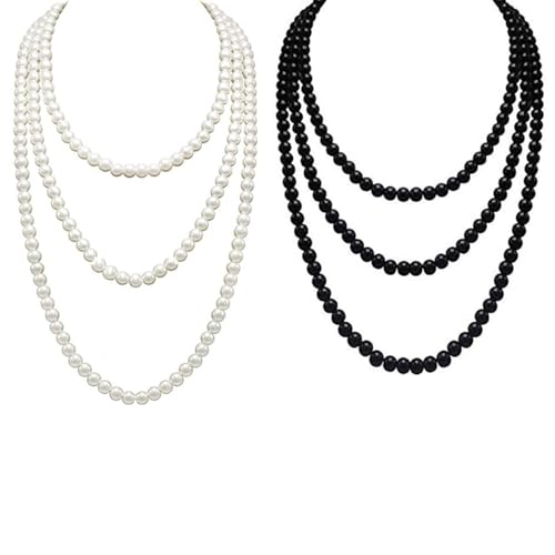 2 Perlenketten, Damen-Perlenkette, Lange Kunstperlenkette, Modische Personalisierte Halskette, Mehrschichtiger Perlenschmuck, Bekleidungsaccessoires