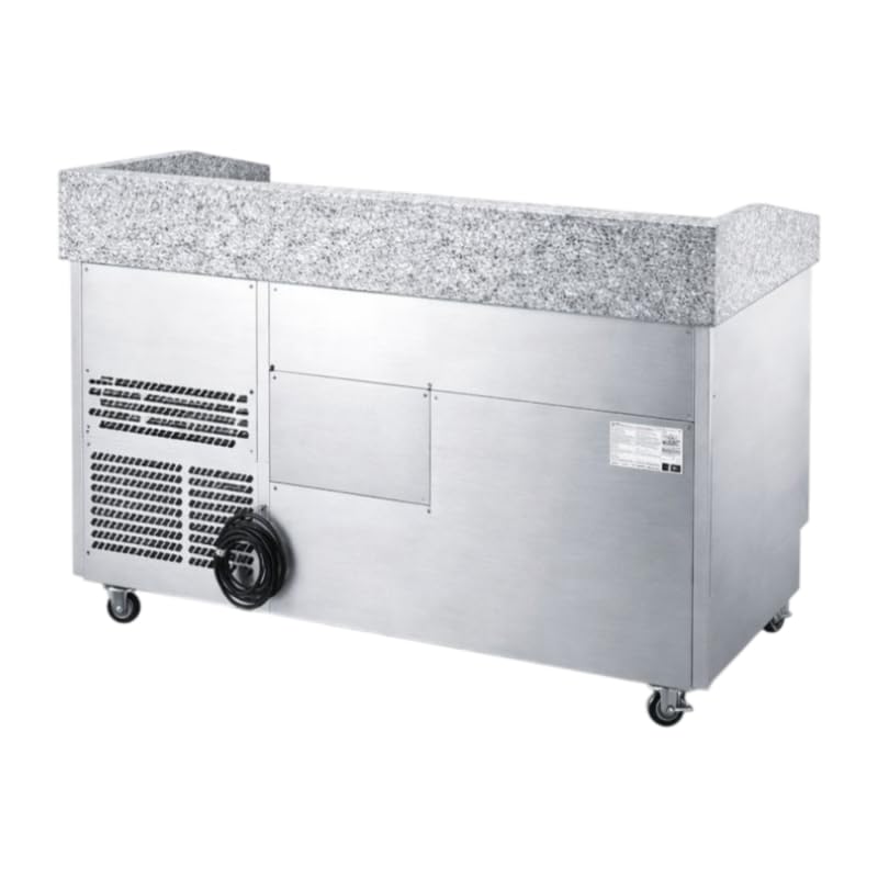 GN 1/1 R290 - Mesa de pizza refrigerada de 3 puertas de granito, 1400 mm, 368 L, con respaldo