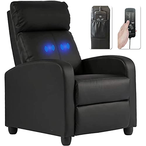 Massage Recliner Chair for Living Room Modern Recliner Chair PU Leather Single Sofa Recliner Wingback Reading Chair Home Theater Seating Easy Lounge with Steel Frame Black