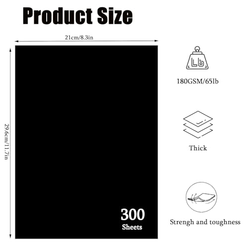 Swanaryo 300 Sheets Colored CardStock Printer Paper 8.3” x 11.7” - 180 GSM Double Sided Cardstock Colored Paper for Scrapbook Invitations DIY Crafts Cards Making - Black — view 2