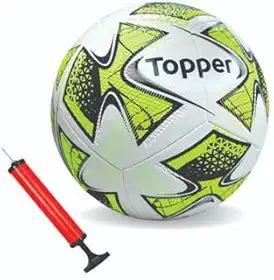 Kit Bola Profissional Society Topper 22 Tech Fusion Amarela - Tamanho Oficial, Material Resistente, com Bomba de Ar Inclusa, Para Treinos Jogos e Lazer Adulto e Infantil