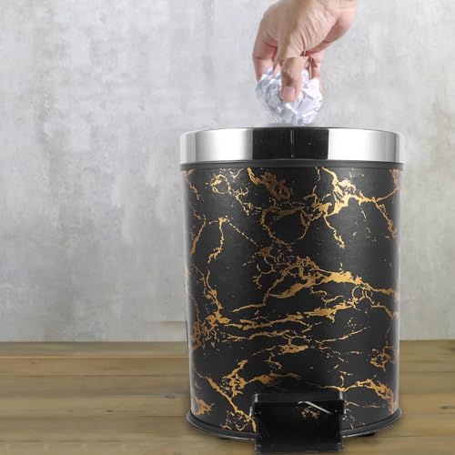 Bote de basura con pedal y tapa Garneck plástico negro miniatura 5