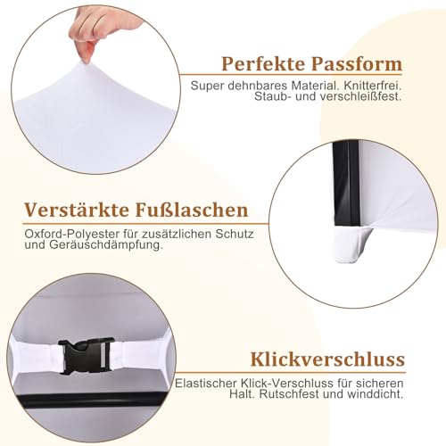Alishomtll 3er-Set Elastisch Biertischhussen, Stretch Bierzeltgarnitur für 50cm Tischbreite, Bierbankhussen Bankgarnitur für Biertisch und Bierbank Bankett Gartenmöbel-Bezüge, 220x50cm Weiß