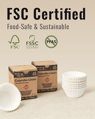 Image of Bake Choice 200pcs Standard White Cupcake Liners for Baking, Upgraded Natural Muffin Liners, Balance Non-Stick & Non-Slip, Greaseproof Parchment Paper, Cupcake Wrapper for Party, Wedding, Christmas