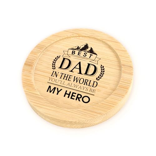 Cool Dad Christmas Birthday Gifts from Daughter Son Best Dad Ever Home Office Desk Accessories Wood Drink Coaster for Desk Square Cup Holder Fathers Day Valentines Day Gifts for Father Papa Stepdad