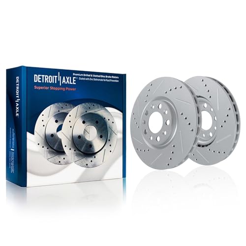 Image of Detroit Axle - 8pc Brake Kit for 2015-2017 Chrysler 200 | Drilled and Slotted Disc Brake Rotors Ceramic Brake Pads 2016 Replacement 12.99 inch inch Front and 10.95 inch inch Rear Rotor