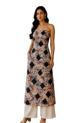 Image of Ethnics of Kutch Womens's Ajrakh Modal Silk Natural Dye Hand Block Print Unstitched Kurta Fabric
