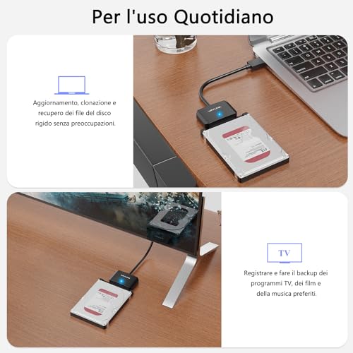 Cavo Adattatore da USB3.0 a SATA III per Disco Rigido, Convertitore da SATA a USB A 5Gbps, Connettore per Disco Rigido Esterno per HDD/SSD da 2,5"/3,5", Adattatore di Alimentazione Incluso - Hdd - Immagine 5