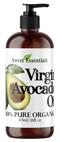Premium Organic Unrefined/Virgin Avocado Oil, 16oz with Pump, Imported from Italy, 100% Pure, Non-GMO, Cold Pressed, Food Grade, Green in Color