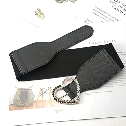 Feer Wide Belt Women's Versatile Heart Buckle Belt Decoration Matching Skirt Shirt Sweater Coat Elastic Girdle (Color : Black, Size : 80Cm) #TOP5