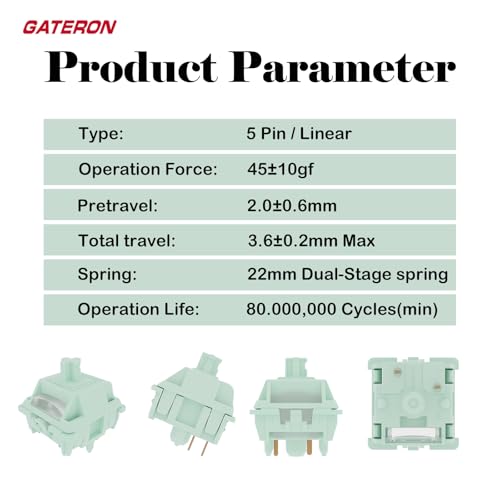 Image of GUYEKS Gateron Creamy Mint Dual-Stage Spring Keyboard Switches,45gf 5-Pin RGB SMD Factory Pre-Lubed Linear Switch for MX Mechanical Gaming Keyboard(72PCS)