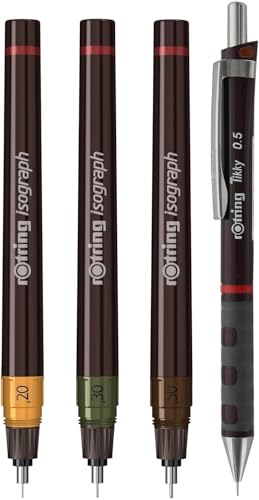 rOtring Isograph Junior Set 3 x technische Stifte | 0,20 mm, 0,30 mm, 0,50 mm Fineliner + Zubehör mit kompaktem Universalkompass