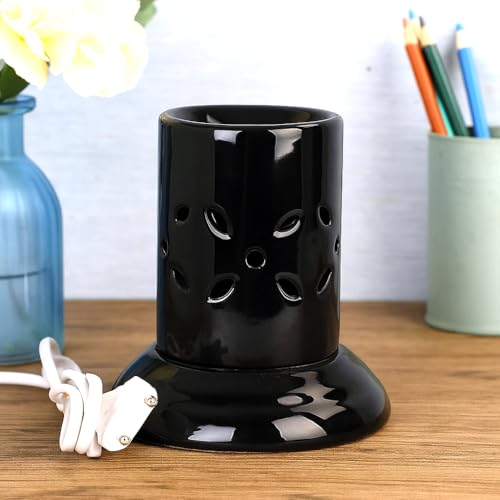 Image of Mkd2 Rise Ceramic Oil Diffuser Electric I Aroma Diffuser Oil Burer, Small (4.5 inch, Black) for Aromatherapy | Home Decor and Fragrance