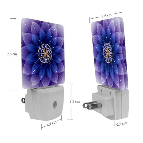 Image of NEWzone Purple Fractal Flower Night Light [2 Pack], Plug in Wall Led Night Lights Decor for Boys Girls Room, Dusk to Dawn Sensor Wall Lamp for Stairway /Bedroom /Kitchen /Nursery Room