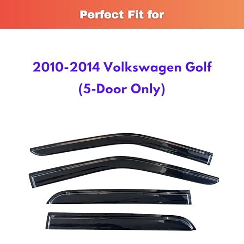 Image of KPY Rain Guards Fit for 2010-2014 Volkswagen Golf, Out-Channel Window Visors Vent Wind Deflectors 4PC, Car Accessories for 10-14 VW Golf (5-Door Only)