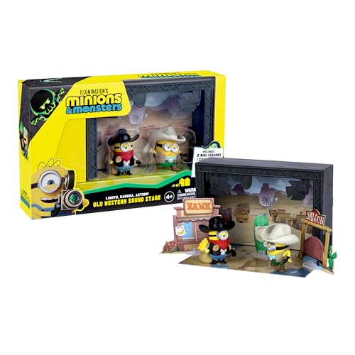Plateau Vieux Western Illumination Minions & Monsters, 3 à Collectionner et Assembler pour créer Un Film de Monstre hollywoodien, avec 2 Mini Figurines de...