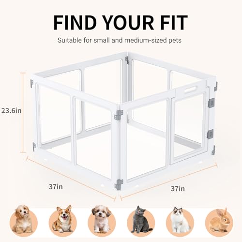Clear Acrylic Dog Playpen with Door,23.6" Puppy Playpen,Easy Assemble Pet Fence for Puppies/Small Dog Play Pen Indoor (White, 23.6"&40", 4 PC(Transparent Sheet)) — view 2