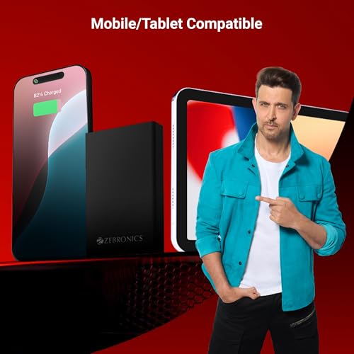 Image of ZEBRONICS EnergiTank 10MR1, Metal Power Bank, 10000 mAh, 22.5W Super Fast Charging PD 3.0 (PPS), Sleek & Stylish, Type C & USB Port, LED Indicator, for iPhone, Android, Tablets, Airpods (Midnight)