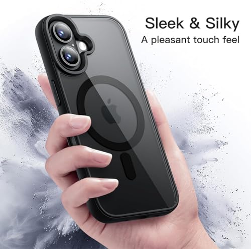 Image of Magnetic Case for iPhone 17 6.3-Inch Compatible with MagSafe, Shockproof Phone Bumper Cover, Solid Color Matte TPU Frame, Anti-Scratch Clear Back (Black)