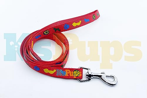 Image of 15mm Soft Printed Dog Collar and Leash Set I Puppy Printed, Adjustable Nylon Collar with Leash I for Small and Medium Dogs (RED)